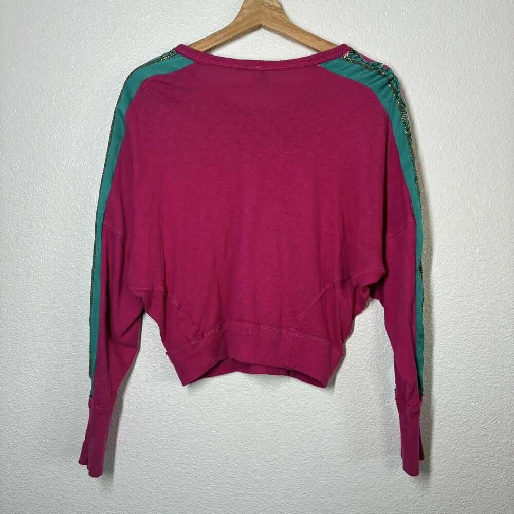 We The Free Shirt Womens XS Pink Floral Embroidered Dolman Sleeve Crop Top - Picture 3 of 16